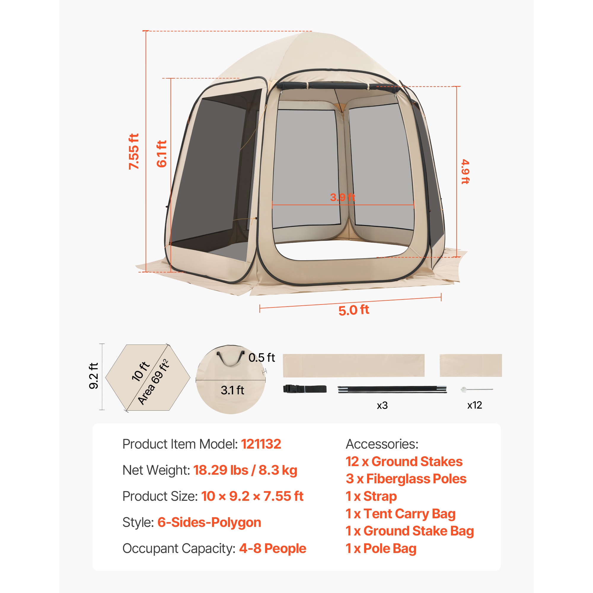Pop Up Screen House Tent For Garden And Patio With Netting Sides_voghion.com